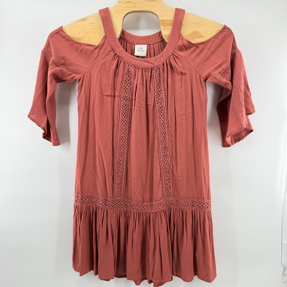 Knox Rose Dress Womens Small Cold Shoulder Boho Hippie‎ Crochet Lace Rayon Flowy